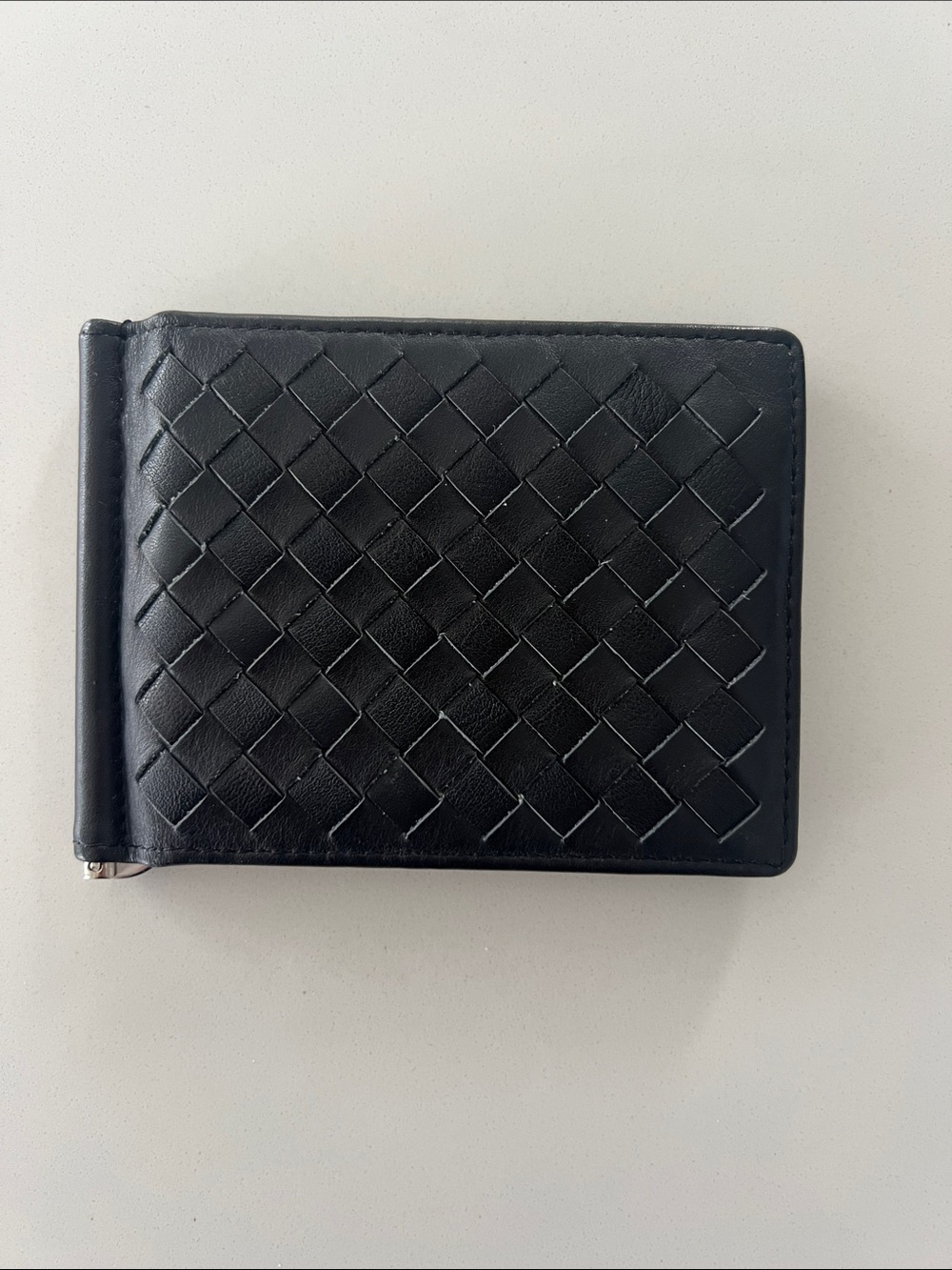 Black Woven Leather Money Clip Wallet - Men’s Accessory